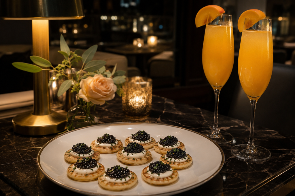 les Blinis & Bellini glacé : une combinaison délicieusement stratégique.